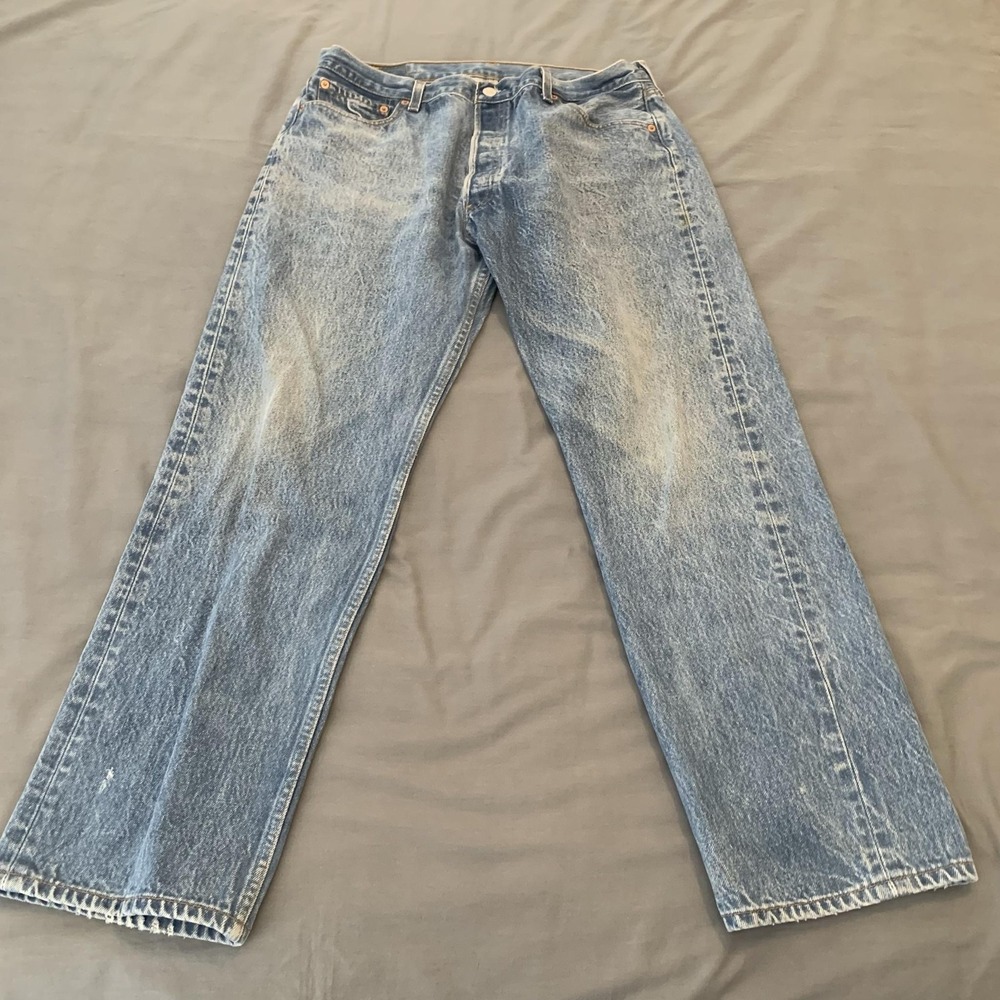 Vintage‎ Levis 501 Jeans Mens 38x33 (34x29) Blue Light Wash Straight Leg Button